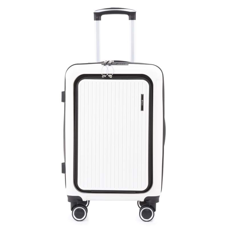 [HW1192] Valija Berlina chica BLANCO, rígida, carry on, con bolsillo exterior para laptop, ruedas omnidireccionales 360, manija telescópica, tranca numérica, correa para ajustar ropa, bolsillo interior con