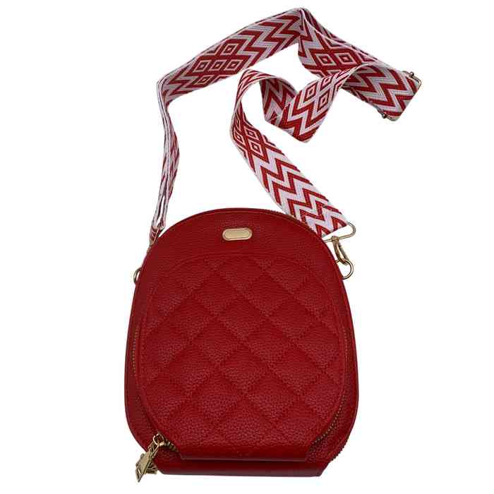 [HW1219] Cartera de PU, 3 cierres, con asa de tela, varios colores