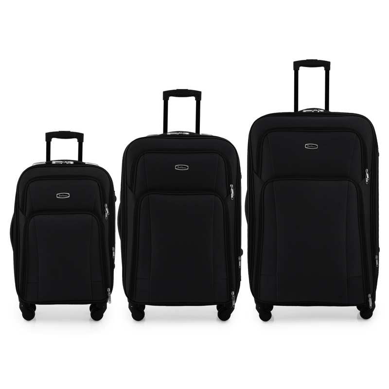 [HW935A] Valijas Berlina x3 NEGRO, semi rígidas, ruedas omnidireccionales, 360, fuelle 5cm, manija telescópica, tranca numérica, 2 bolsillos exteriores, correa para ajustar ropa, bolsillo interior con cierre,
