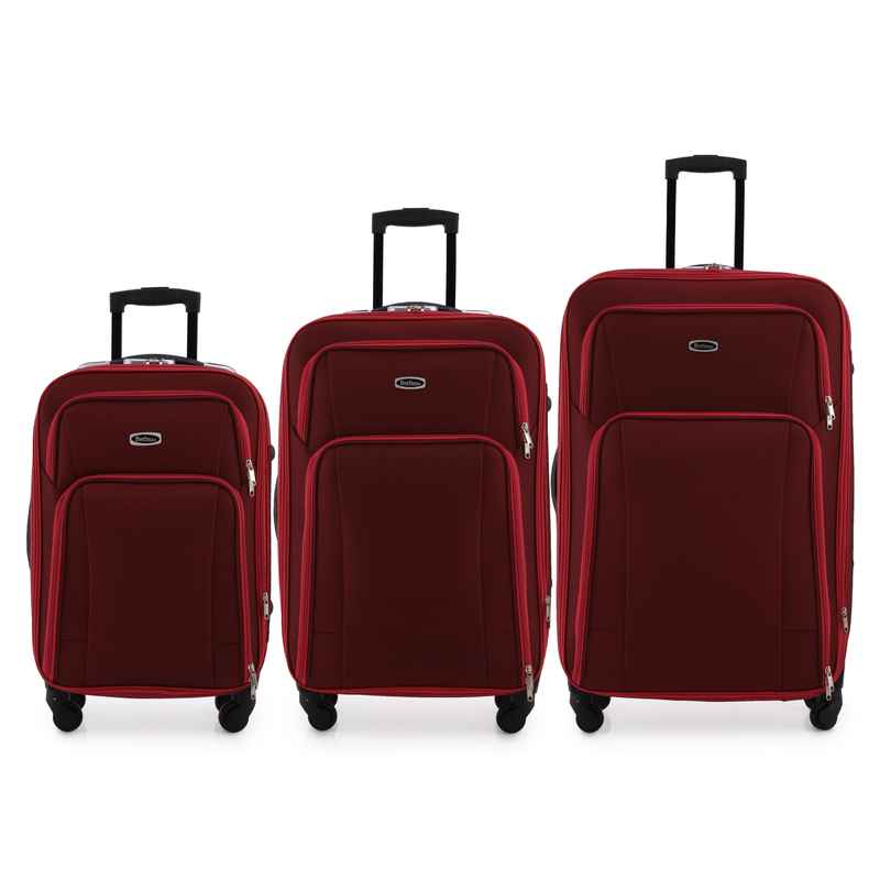 [HW935C] Valijas Berlina x3 ROJO, semi rígidas, ruedas omnidireccionales, 360, fuelle 5cm, manija telescópica, tranca numérica, 2 bolsillos exteriores, correa para ajustar ropa, bolsillo interior con cierre,