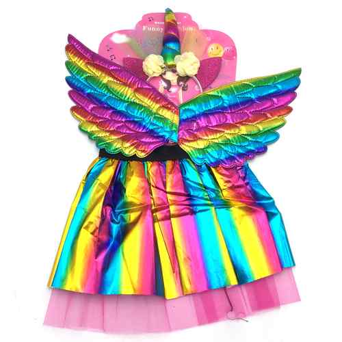 Disfraz pollera, vincha y alitas, unicornio, en bolsa
