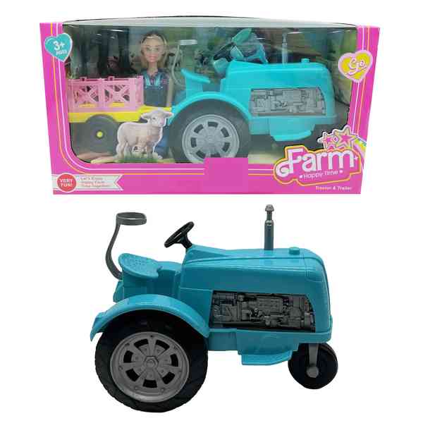 Muñeca con tractor y accesorios, en caja