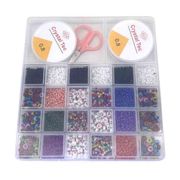 [JA2402] Cuentas para armar pulseras y collares, con accesorios en caja de plástico