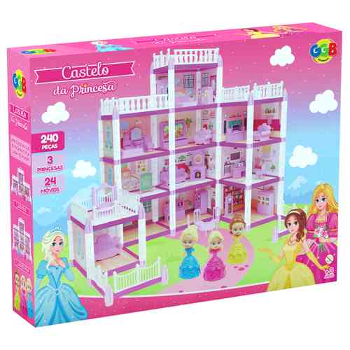 Castillo de princesa, 240 piezas, 3 princesas, 24 muebles, en caja