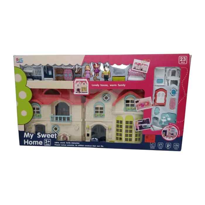Casa para muñecas, con accesorios, en caja