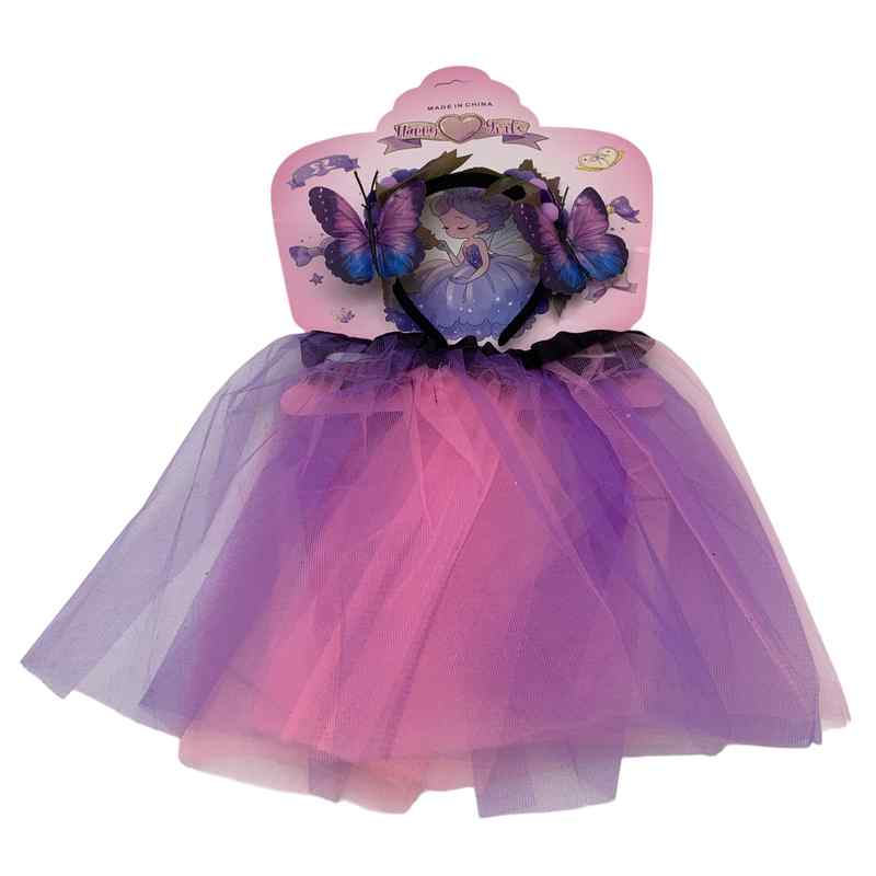 [JA2568] Disfraz pollera, tiara de mariposas, en bolsa