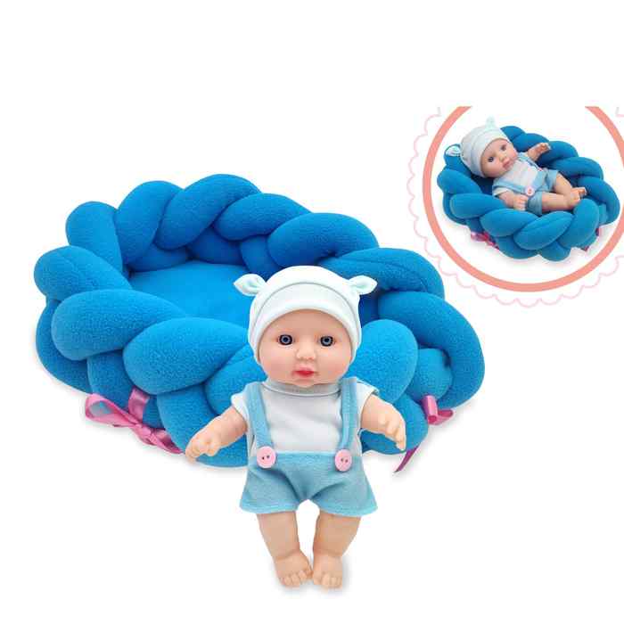 [JA2625] Bebote, cuerpo de plástico y cara de goma, 18cm con cuna, en bolsa
