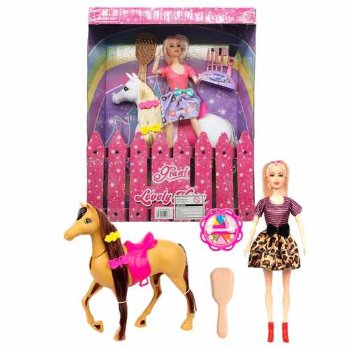 [JA2631] Muñeca articulada con caballo y accesorios, en caja
