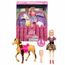 Muñeca articulada con caballo y accesorios, en caja