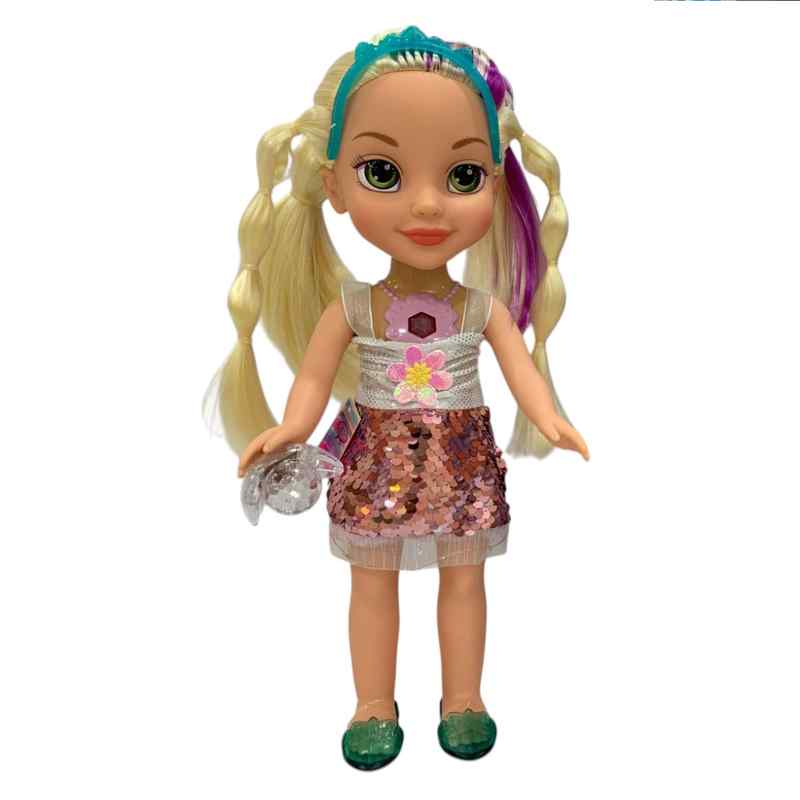 [JA2640] Muñeca cuerpo de plástico cara de goma, accesorios para el pelo, con luz y sonido, 3AA, en caja