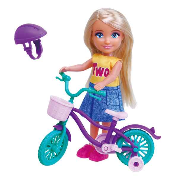 [JA2642] Muñeca articulada con bicicleta y accesorios, en caja