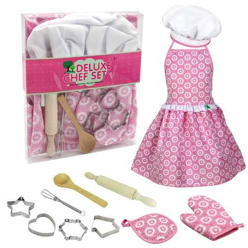[JA2680] Set de cocina, 11 piezas, con delantal, gorro, manopla y accesorios, en caja