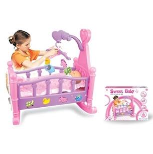 [JA2730] Cama cuna para muñeca, de plástico, mecedora con accesorios, en caja
