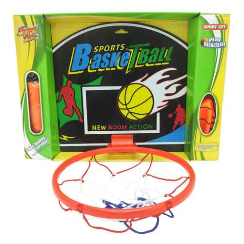 Tablero de basket para pared, de plástico, aro 24cm de diámetro, con pelota e inflador en caja