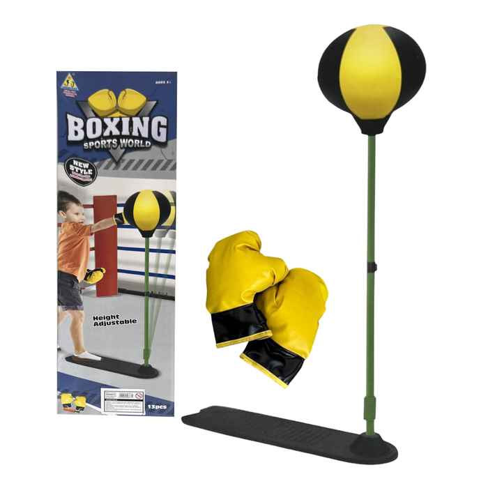 Set de box de pie con perita puching ball y guantes, en caja