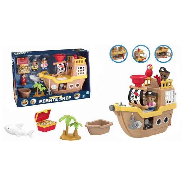 Muñeco pirata con barco y accesorios, en caja