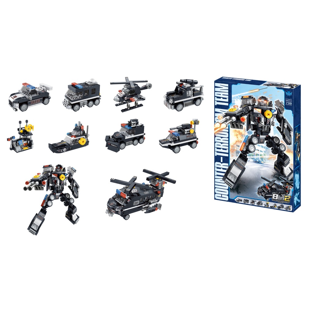 [JO5740] Bloques robot vehículos en caja, 8 en 1, varios modelos, piezas chicas en caja