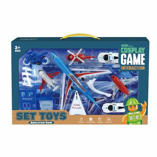 [JO5745] Avión con vehículos y accesorios, 15 piezas, en caja