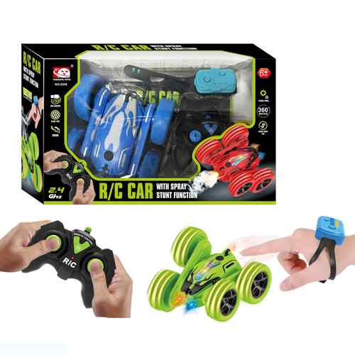 Auto con control remoto, con sonido, movimiento y spray, giro 360º USB 2AA, en caja, varios colores