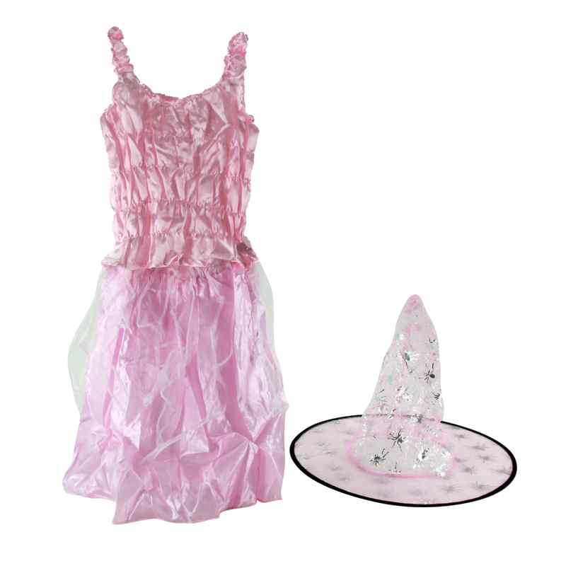 [JU1456] Disfraz de bruja, gorro y vestido rosado, en bolsa