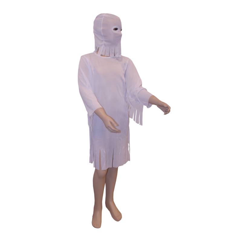 [JU1605] Disfraz de fantasma, vestido con flecos y capucha, en bolsa
