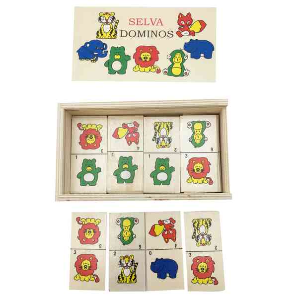 Juego de mesa, dominó de madera, 28 piezas, en caja de madera, varios modelos