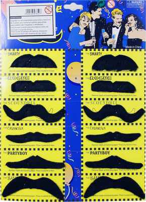 Bigote de fieltro autoadhesivos x12, en blister