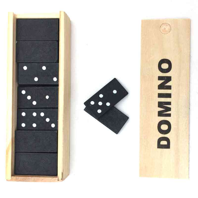 Juego de mesa, dominó, 28 fichas de madera, en caja de madera