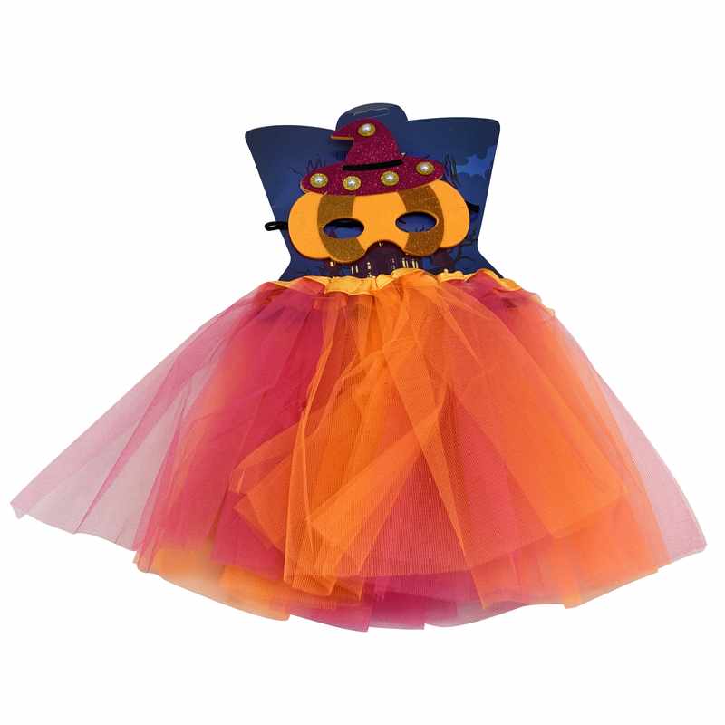 [JU5415] Disfraz pollera, con máscara de calabaza, en bolsa