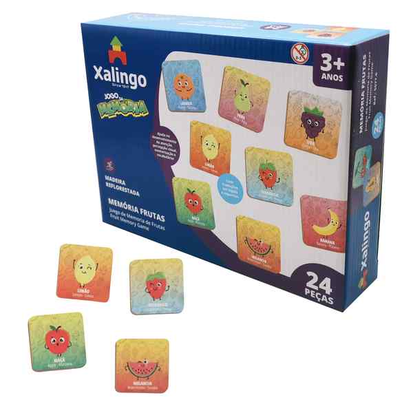 [JU5578] Juego de mesa, memoria, frutas 24 piezas de madera, XALINGO, en caja