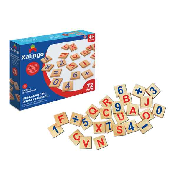 [JU5932] Juego de mesa, letras y números de madera x72, XALINGO, en caja