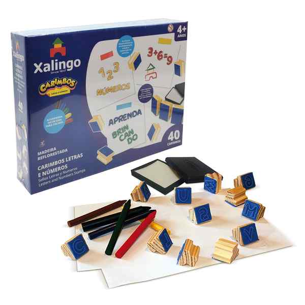 Sellos de letras y números x40, con crayolas XALINGO, en caja