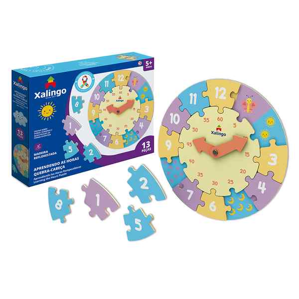 [JU5946] Puzzle de madera, 13 piezas, encastre reloj, XALINGO, en caja