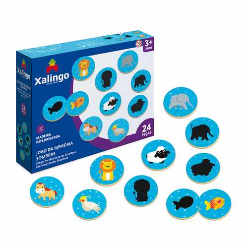 Juego de mesa, memoria, sombras, 24 piezas de madera, XALINGO, en caja