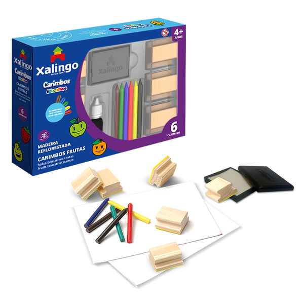 [JU6358] Sellos de frutas x6, con crayolas, XALINGO en caja
