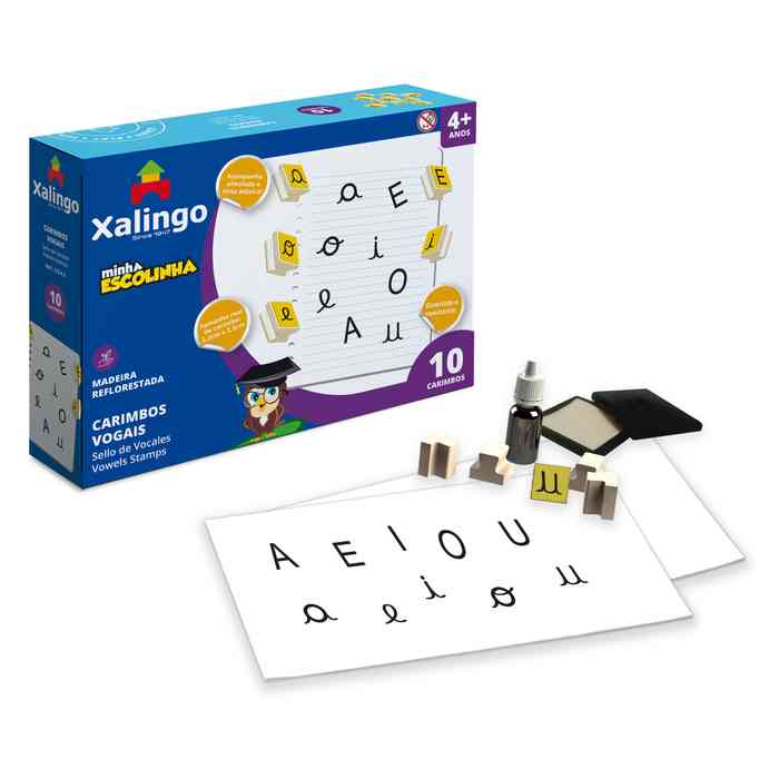 Sellos de letras vocales x10, XALINGO en caja