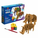 Puzzle 3D, madera, animales de safari para pintar con témperas, XALINGO, en caja