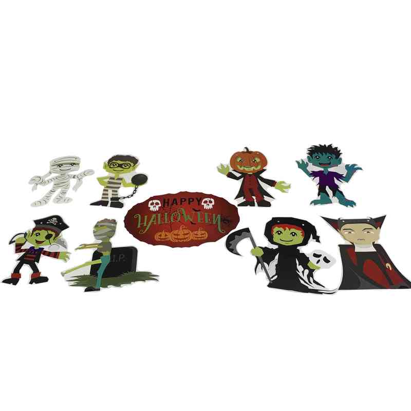 [JU6409] Guirnalda halloween de cartón monstruos x9, en bolsa