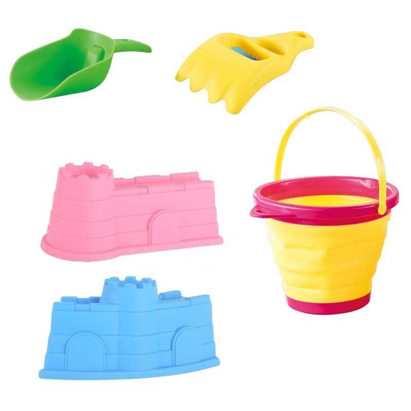 [JU6637] Juego de playa, balde plegable, 5 piezas, en red