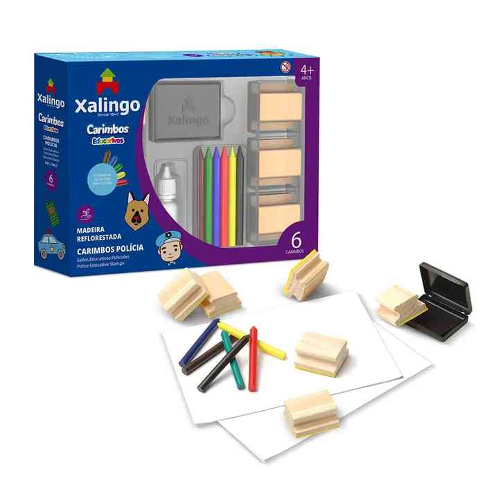 Sellos de policía x6, con crayolas, XALINGO, en caja