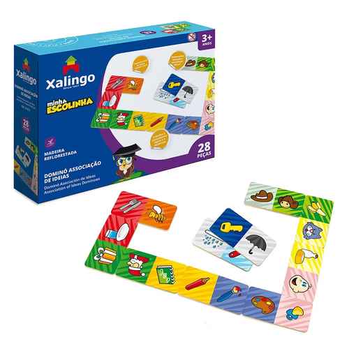 Juego de mesa, dominó asociación de ideas, 28 piezas de madera, XALINGO, en caja