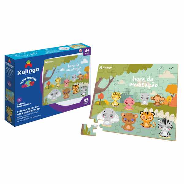 Puzzle de madera, 35 piezas, animales en meditación, XALINGO, en caja