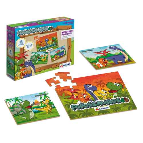 Puzzle de madera, 8/15/30 piezas, 3 diseños dinosaurios XALINGO en caja