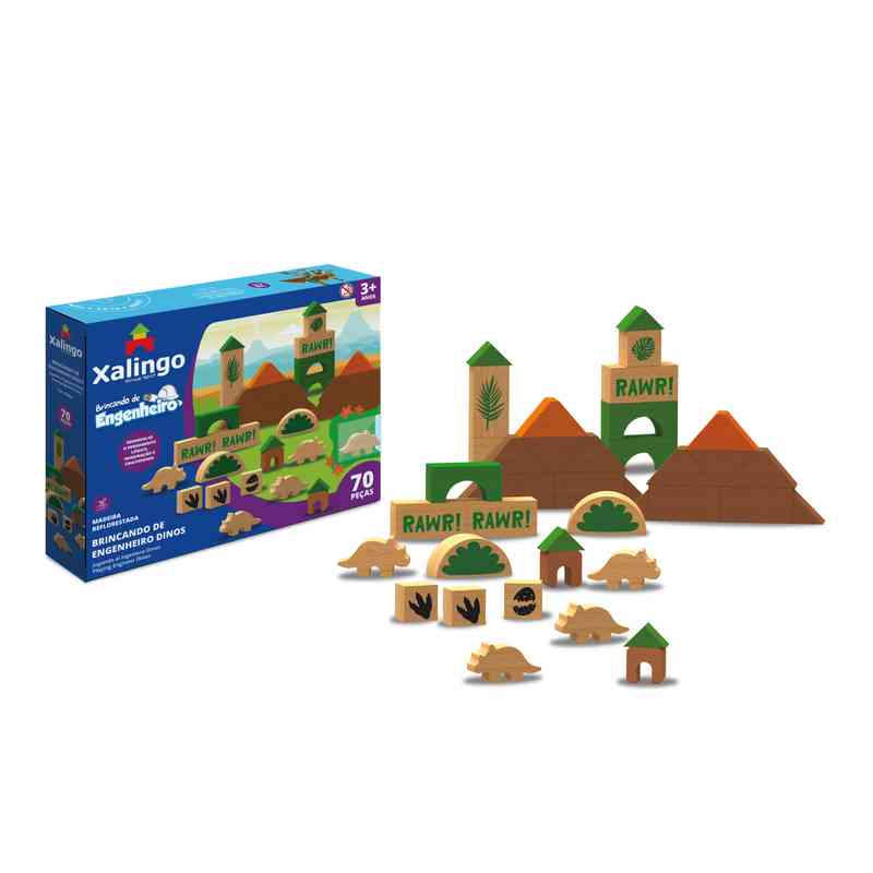 [JU6807] Bloques de madera, 70 piezas, dinosaurios, XALINGO en caja