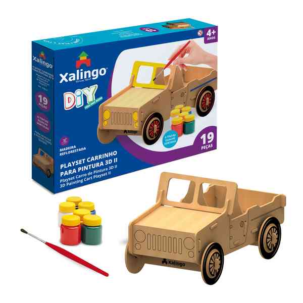 Puzzle 3D, madera, camioneta para pintar con témpera, XALINGO en caja