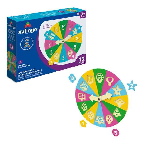 [JU6818] Encastre de madera, aprendiento las horas y cantidades, XALINGO en caja