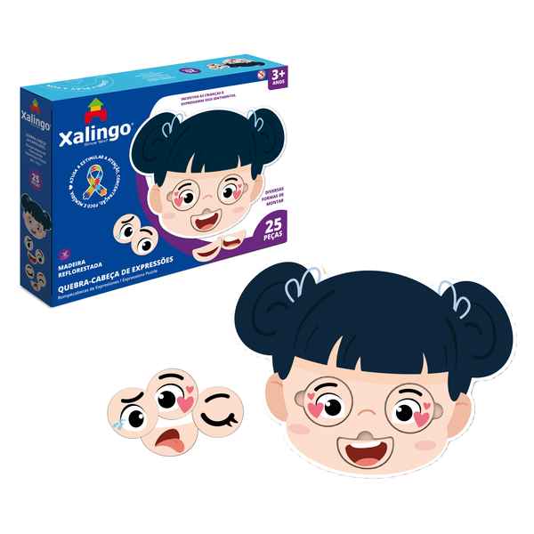 Puzzle de madera, expresa distintas emociones, en caja, XALINGO
