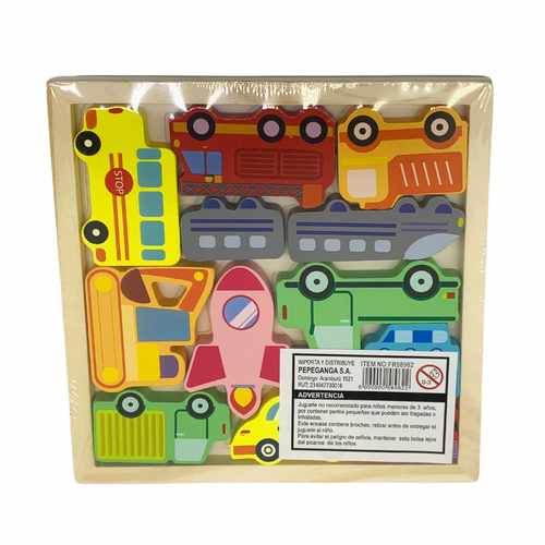 [JU7031] Puzzle de madera, encastre figuras 3D diseños surtidos, en bolsa