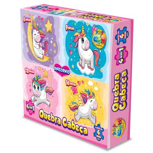 [JU7174] Puzzle de cartón, 43 piezas, 4 puzzles unicornios, en caja