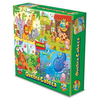 [JU7175] Puzzle de cartón, 43 piezas, 4 puzzles animales, en caja